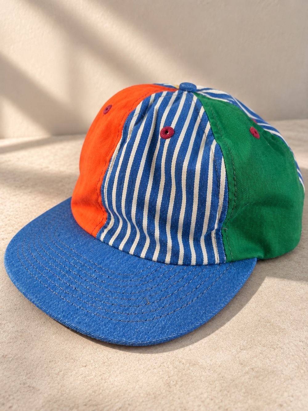 Colorblock Blue Striped Baseball Cap - Green & Orange Accent